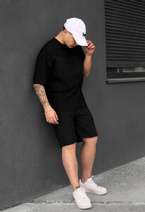 Фото - Чорний чоловічий костюм на літо Staff patt black oversize - Men box