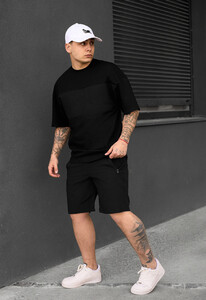Фото - Чорний чоловічий костюм на літо Staff patt black oversize - Men box