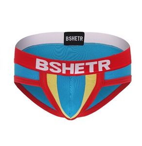 Фото - Бавовняні бріфи Bshetr блакитного кольору з червоною резинкою - Men box