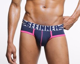 Фото - Мужские слипы Seeinner темно-синие с розовой окантовкой - Men box