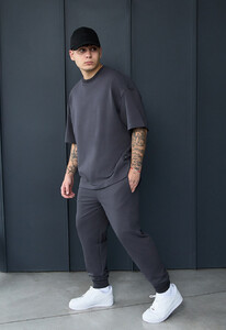 Фото - Темно-сірий чоловічий костюм Staff qix dark gray oversize premium - Men box