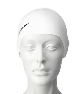 Фото - Комфортна дитяча шапочка для плавання Speedo FLAT SILICONE CAP TEAM JU біла - Men box
