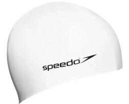Фото - Комфортна дитяча шапочка для плавання Speedo FLAT SILICONE CAP TEAM JU біла - Men box
