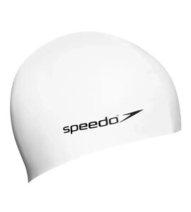 Фото - Комфортна дитяча шапочка для плавання Speedo FLAT SILICONE CAP TEAM JU біла - Men box