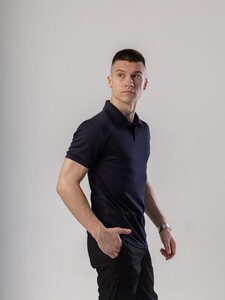 Фото - Однотонне поло темно-синього кольору від бренду Pobedov Recon - Men box