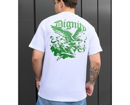 Фото - Біла футболка із зеленим принтом Staff dignity - Men box