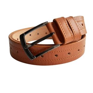 Фото - Кожаный мужской ремень светло-коричневого цвета - Men box