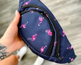 Фото - Бананка из текстиля темно-синего цвета с фламинго - Men box