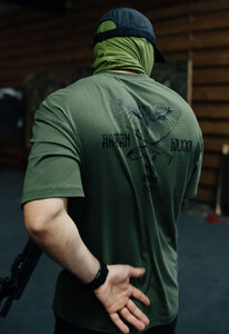 Фото - Мужская футболка Staff x ГУР АРТАН logo khaki oversize - Men box