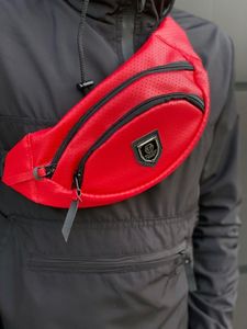 Фото - Сумка-бананка из перфорированного кожзама красная - Men box