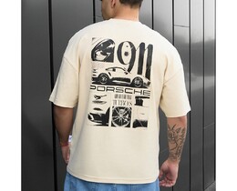 Фото - Бежевая оверсайз футболка с принтом Staff 911 oversize - Men box