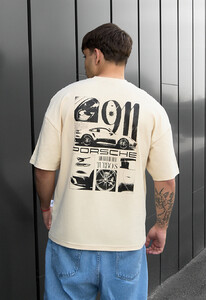 Фото - Бежевая оверсайз футболка с принтом Staff 911 oversize - Men box
