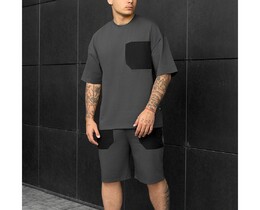 Фото - Спортивный оверсайз комплект Staff kas dark gray oversize - Men box