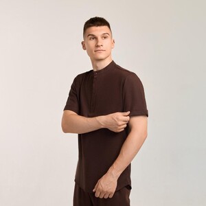 Фото - Чоловіча літня сорочка Pobedov Molodist коричневого кольору - Men box