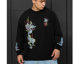 Фото - Черный лонг с яркими драконами Staff dragon oversize - Men box