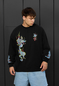 Фото - Черный лонг с яркими драконами Staff dragon oversize - Men box