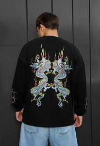 Фото - Черный лонг с яркими драконами Staff dragon oversize - Men box