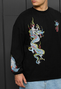 Фото - Черный лонг с яркими драконами Staff dragon oversize - Men box