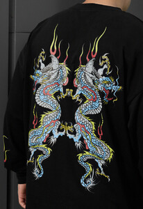 Фото - Черный лонг с яркими драконами Staff dragon oversize - Men box