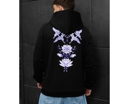 Фото - Чорне худі з яскравим принтом Staff birds & flowers oversize - Men box