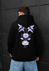 Фото - Черное худи с ярким принтом Staff birds & flowers oversize - Men box