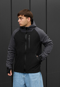 Фото - Черно-серая демисезонная куртка Staff bu soft shell dark gray & black - Men box