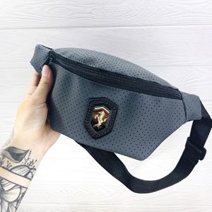 Фото - Сумка поясна з перфорованого шкірозамінника Ferrari сіра - Men box