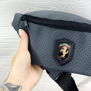 Фото - Сумка поясна з перфорованого шкірозамінника Ferrari сіра - Men box