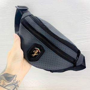 Фото - Мужская поясная перфорированная сумка "Феррари" серая - Men box