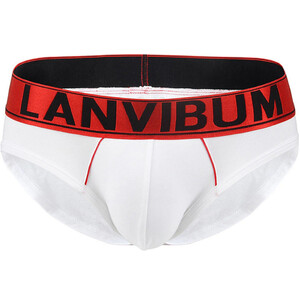 Фото - Мужские брифы Lanvibum с красной резинкой. Цвет: белый - Men box