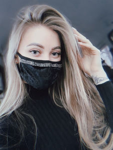 Фото - Маска женская бархатная черного цвета с белыми стразами - Men box