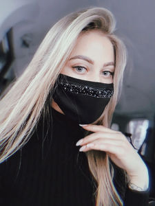 Фото - Женская маска хлопковая черного цвета с черными стразами - Men box