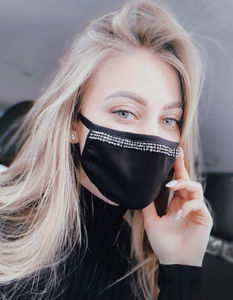 Фото - Хлопковая маска женская черного цвета с белыми стразами - Men box