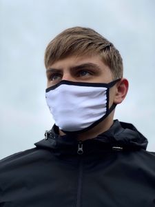 Фото - Маска многоразовая универсальная белая с черной окантовкой - Men box