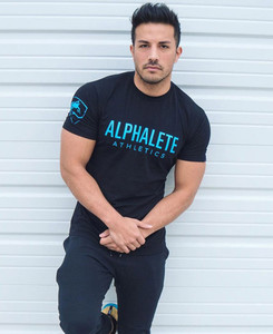 Фото - Чоловіча футболка Alpha чорного кольору з блакитним написом - Men box