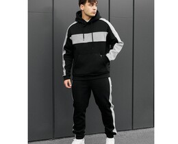 Фото - Спортивний утеплений костюм Staff rik black & gray oversize fleece - Men box