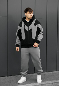 Фото - Теплый оверсайз костюм Staff far black & gray oversize fleece - Men box