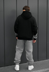 Фото - Теплый оверсайз костюм Staff far black & gray oversize fleece - Men box