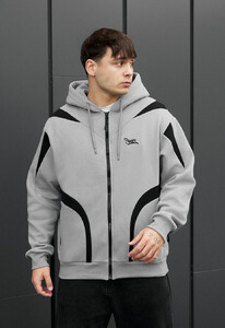Фото - Теплое оверсайз худи Staff gray & black logo oversize fleece - Men box