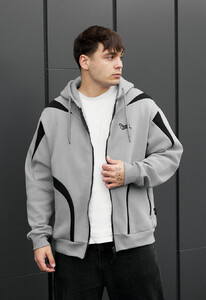 Фото - Теплое оверсайз худи Staff gray & black logo oversize fleece - Men box