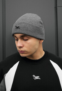 Фото - Шапка в сером цвете Staff 6 gray logo - Men box