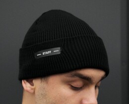 Фото - Мужская шапка с отворотом Staff black original - Men box