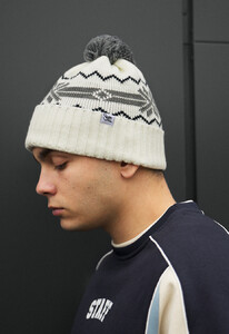 Фото - Теплая шапка с отворотом Staff white & gray pattern pompon - Men box