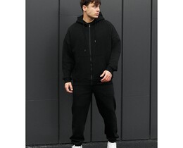 Фото - Однотонний зимовий костюм Staff wit zip black oversize fleece - Men box