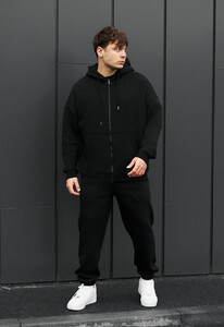 Фото - Однотонный зимний костюм Staff wit zip black oversize fleece - Men box
