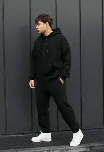 Фото - Однотонный зимний костюм Staff wit zip black oversize fleece - Men box