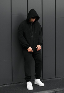 Фото - Однотонный зимний костюм Staff wit zip black oversize fleece - Men box