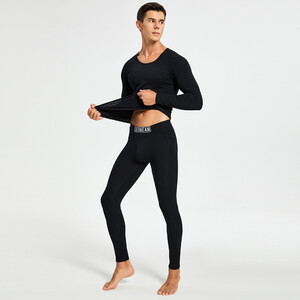 Фото - Комплект хлопкового мужского белья Seobean (кальсоны + кофта) черного цвета - Men box