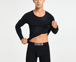 Фото - Комплект хлопкового мужского белья Seobean (кальсоны + кофта) черного цвета - Men box