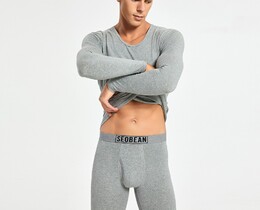 Фото - Комплект хлопкового мужского белья Seobean (кальсоны + кофта) серого цвета - Men box